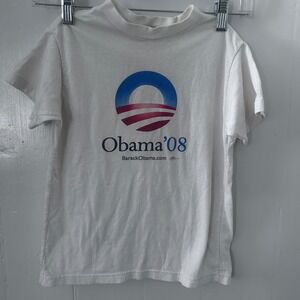 Vintage Union Line Obama 08 Campaign T-Shirt Kids White USA Made Cotton 2-4